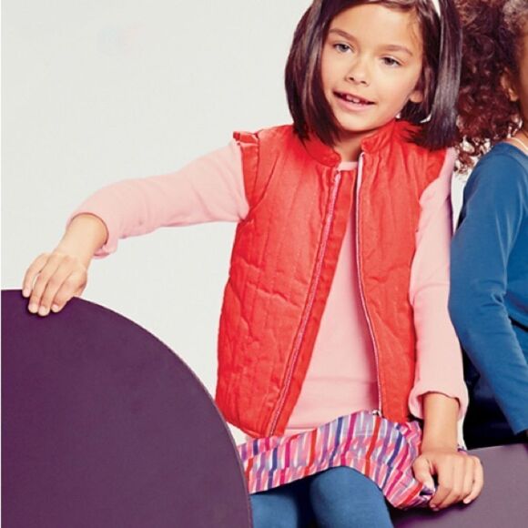 Tea collection girls red zip up ruffle cap sleeve vest 4 quilted winter fall - Picture 1 of 5